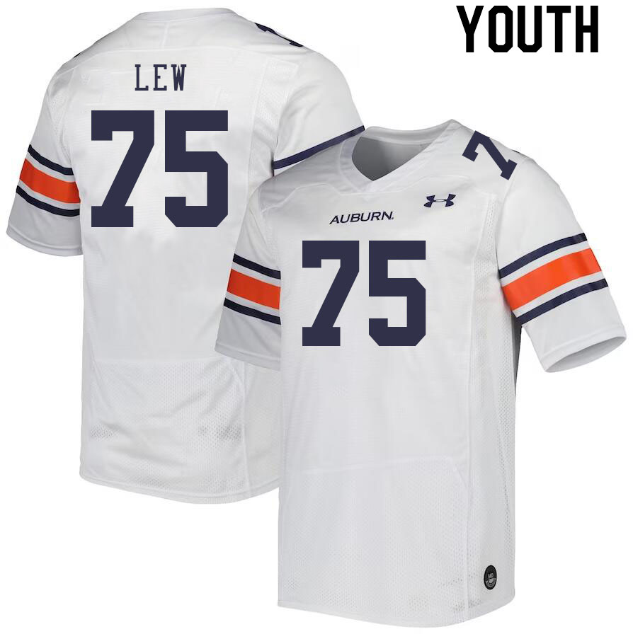 Youth #75 Connor Lew Auburn Tigers College Football Jerseys Stitched-White - Click Image to Close